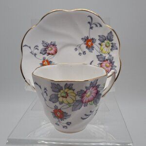 Rosina Floral Teacup Saucer Set Gold Trim Vintage England Elegant Gift